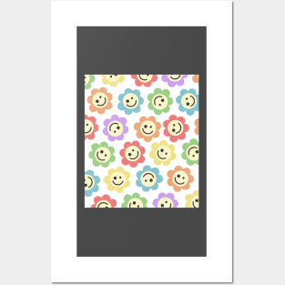 Rainbow Flower Happy Faces Posters and Art